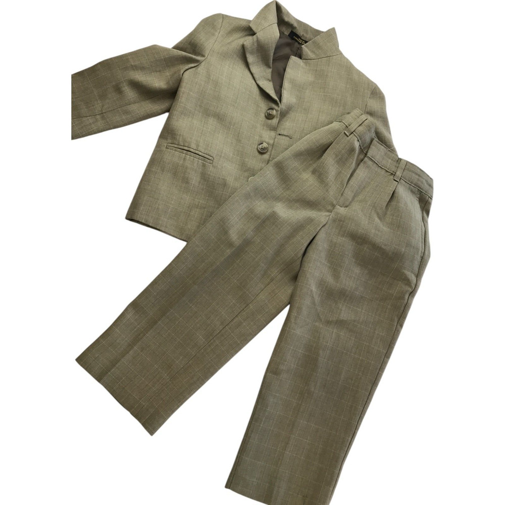 Boys Size 4T Khaki Plaid Notch Lapel Jacket Blazer Classic Suit Pants 2 Pc. Set